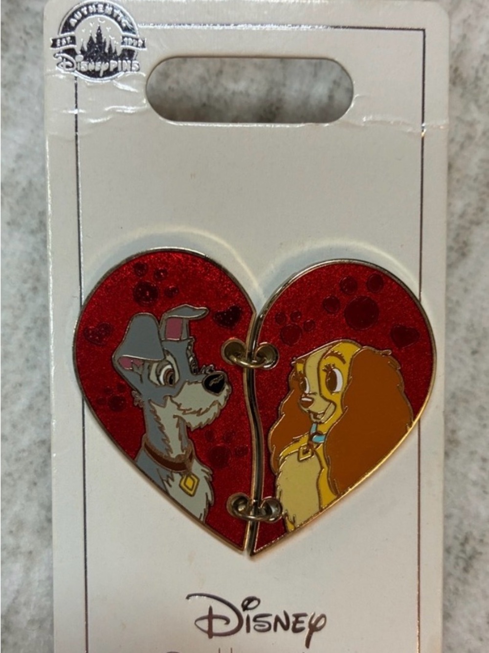 Disney Lady and the Tramp Split Heart Enamel Pin - Red, Brown